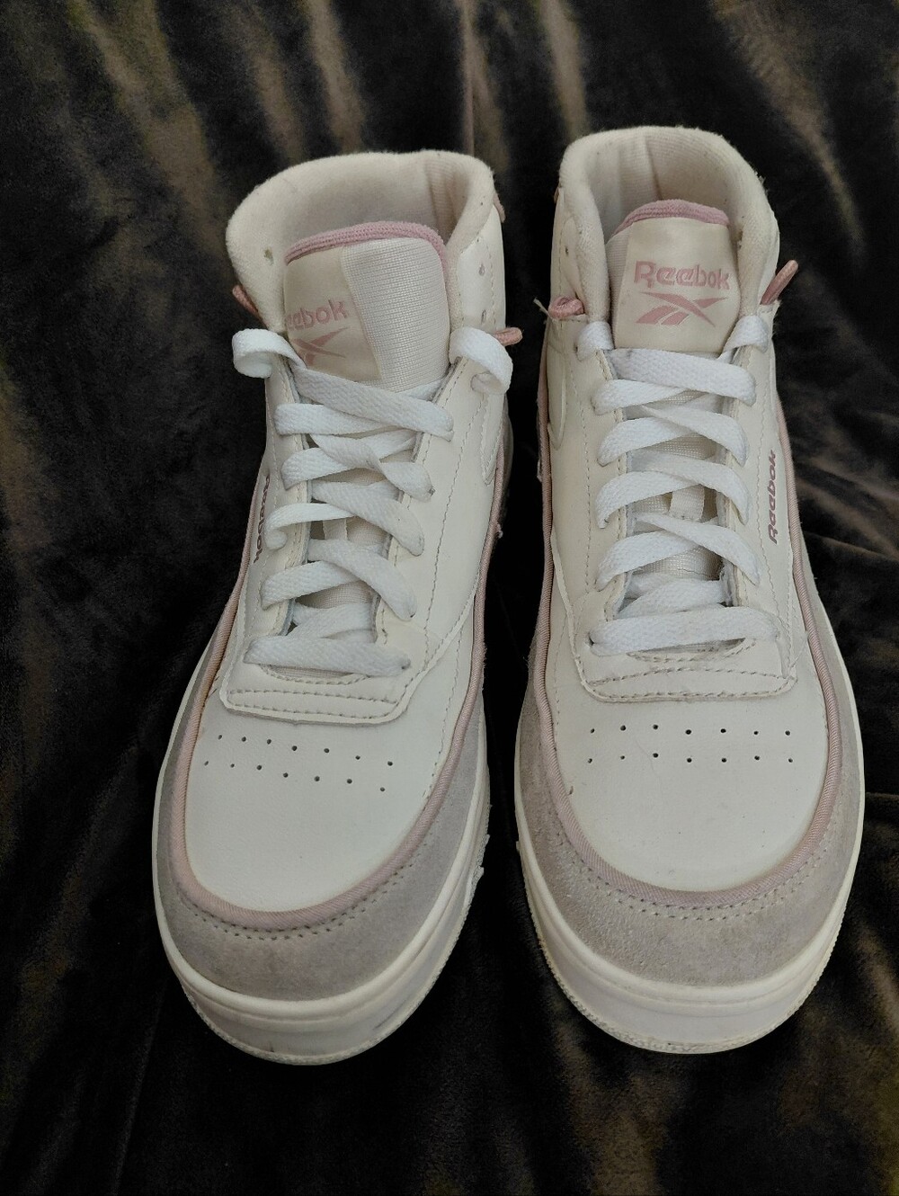 Reebok Women’s White and Light Pink High-Top Sneakers